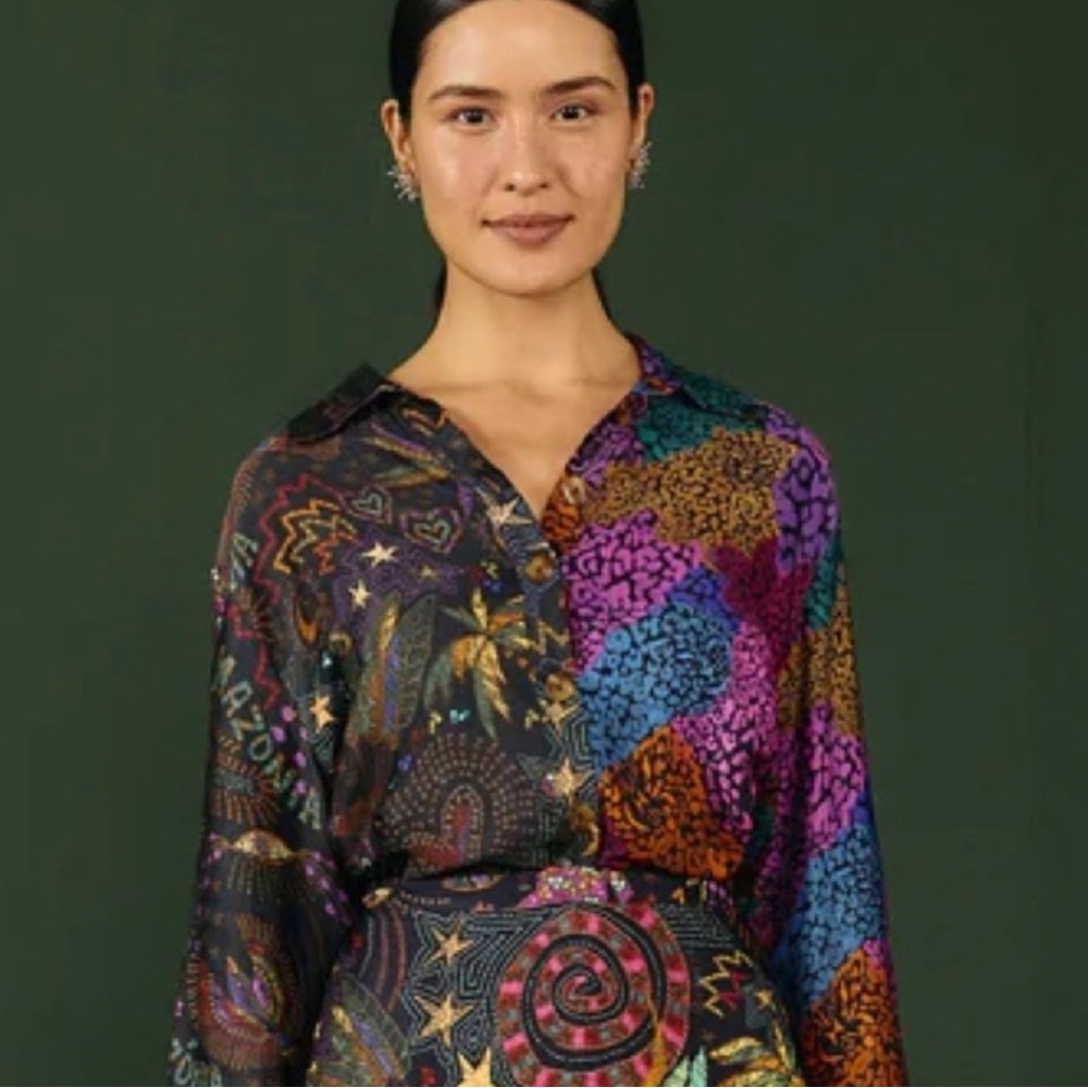 Farm Rio Mixed Black Prints Lenzing™ Ecovero™ Viscose Shirt In Multi